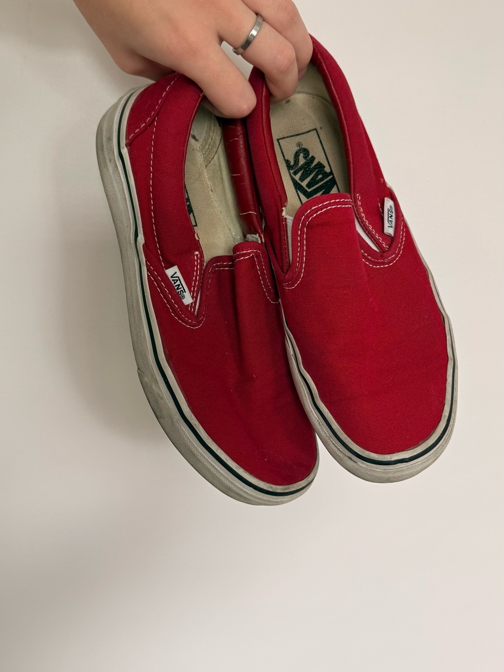Vans Mens Slip-On Sneakers in Red Canvas